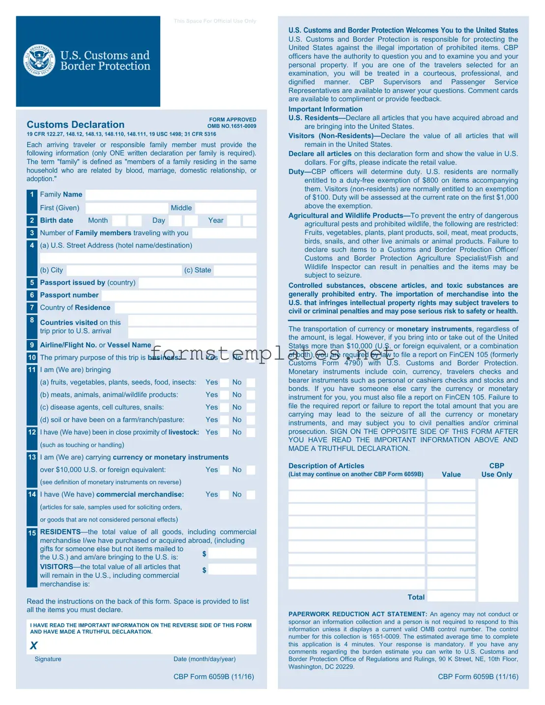 Free CBP 6059B Template
