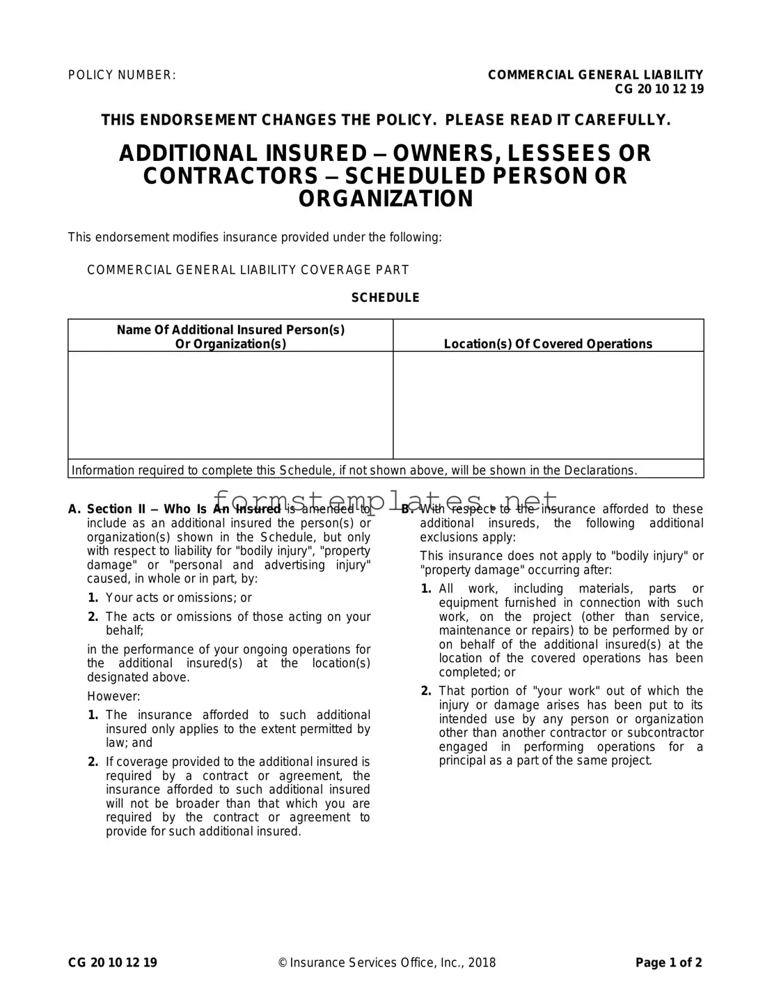 Free Cg 20 10 07 04 Liability Endorsement Template