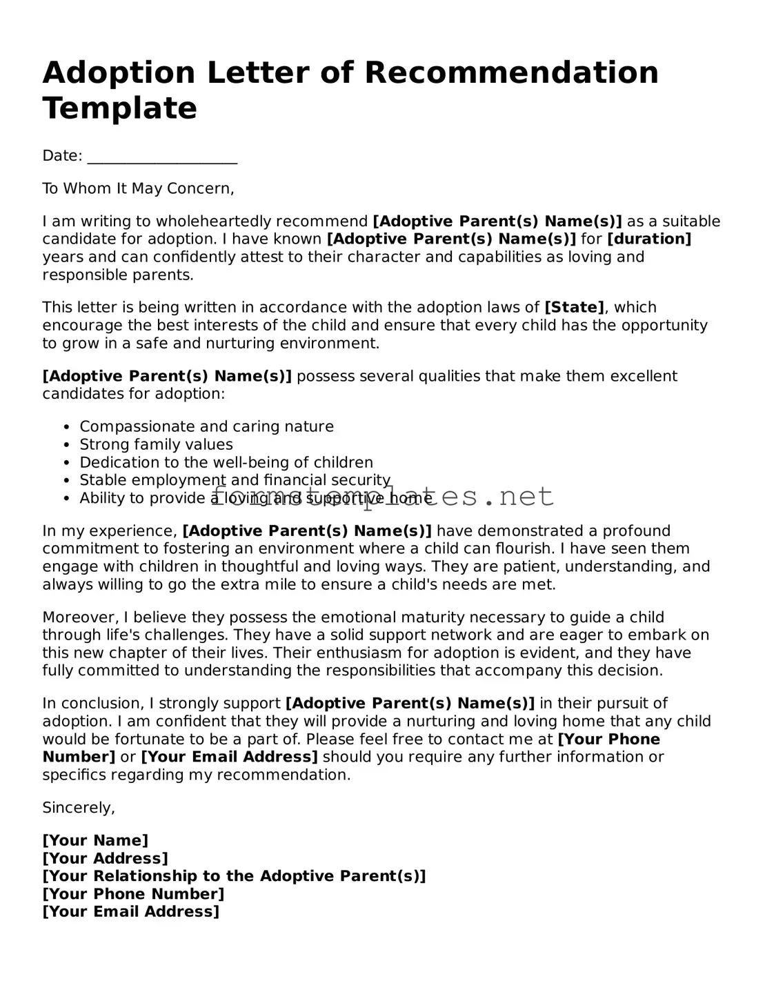 Attorney-Verified Adoption Letter of Recommendation Form