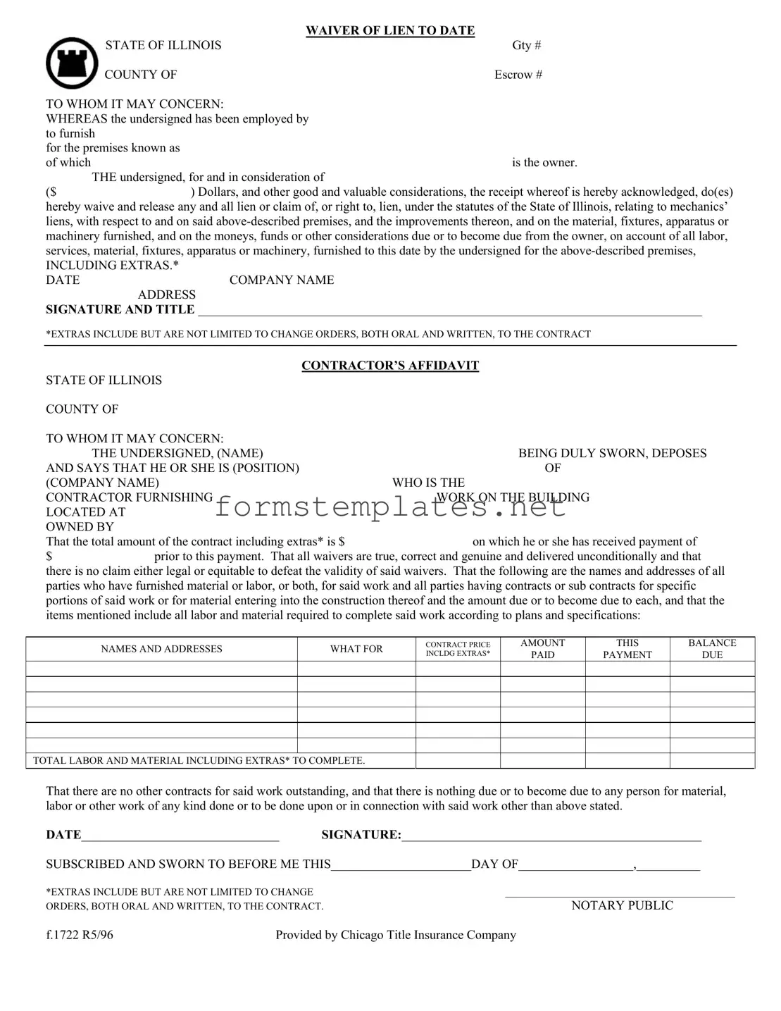 Free Chicago Title Waiver Format Template