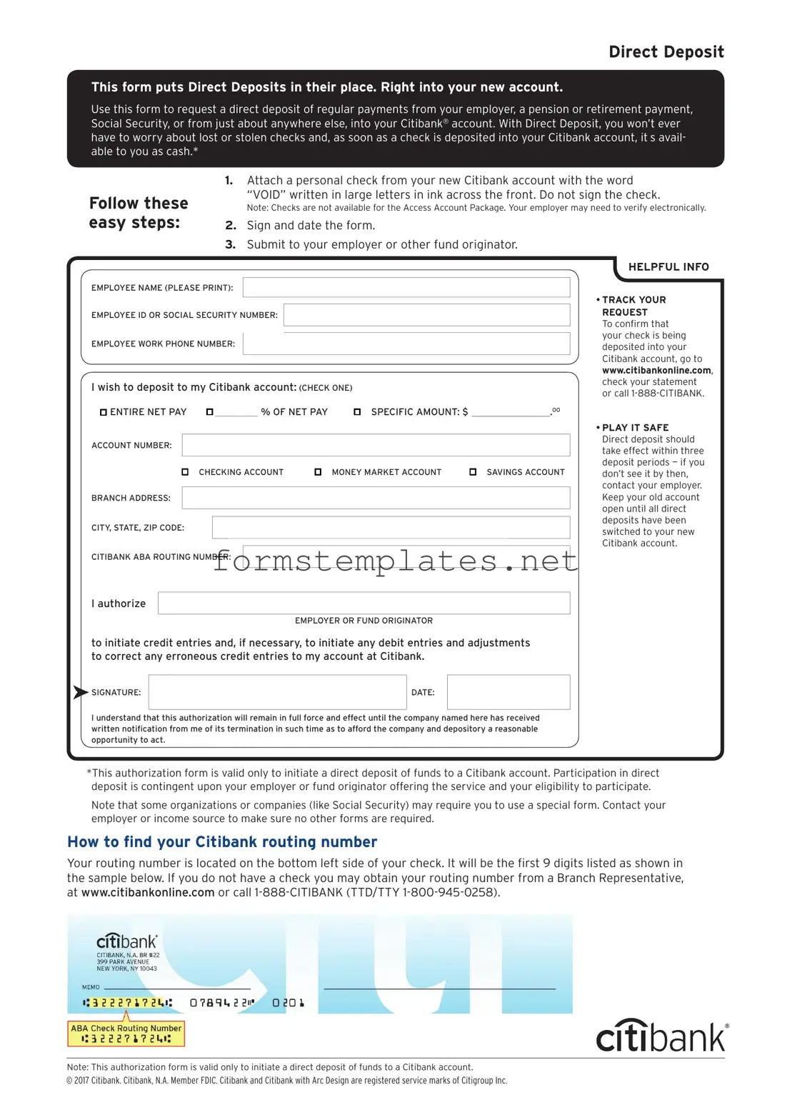 Free Citibank Direct Deposit Template