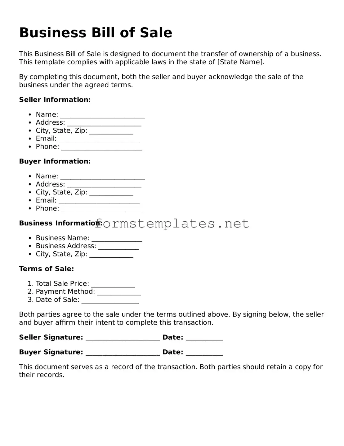 Attorney-Verified Business Bill of Sale Form
