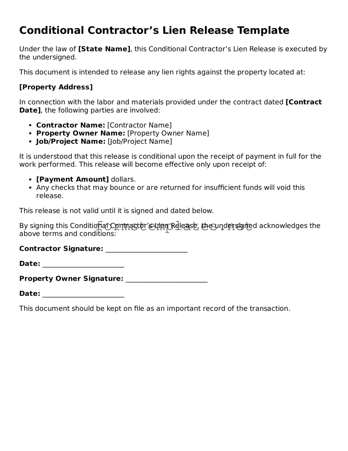 Attorney-Verified Conditional Contractor’s Lien Release Form