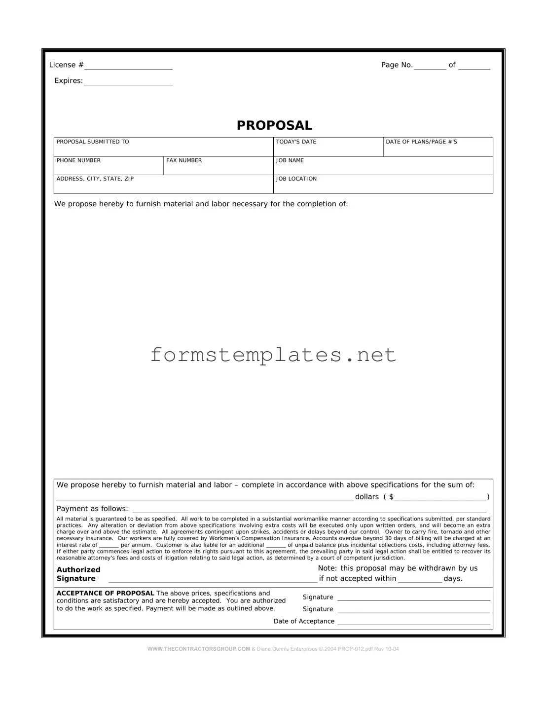 Free Construction proposal form Template