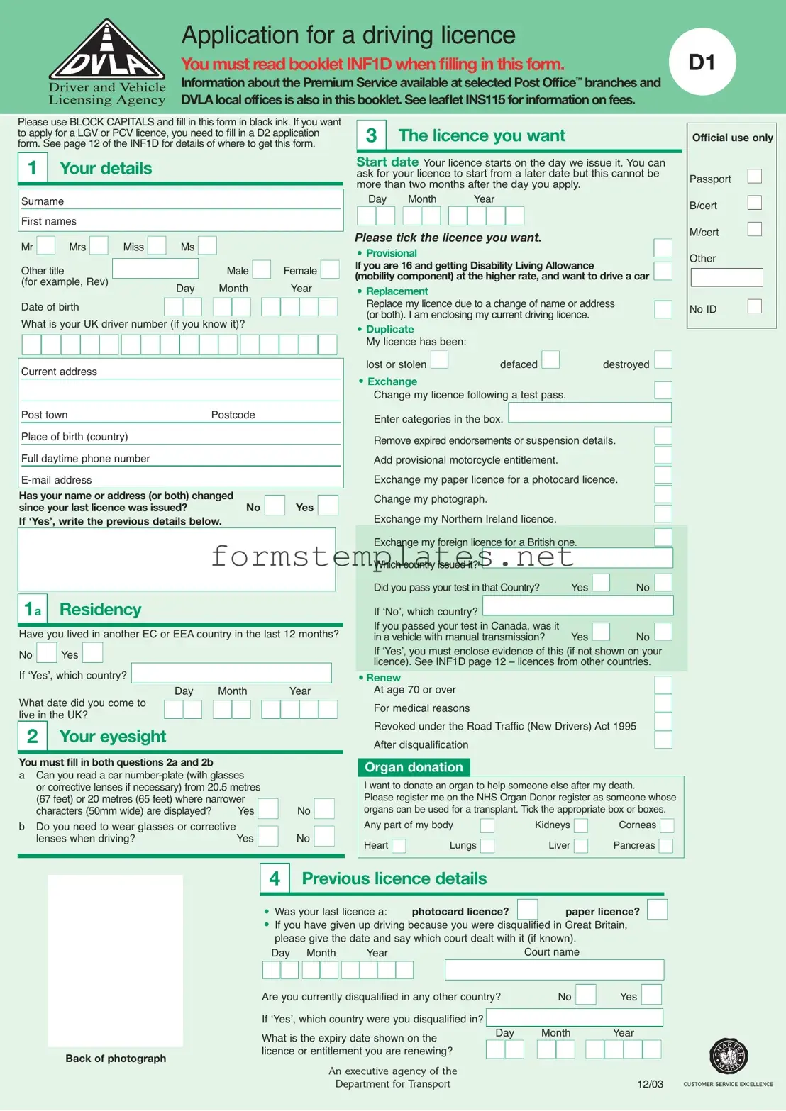 Free D1 Dvla Template