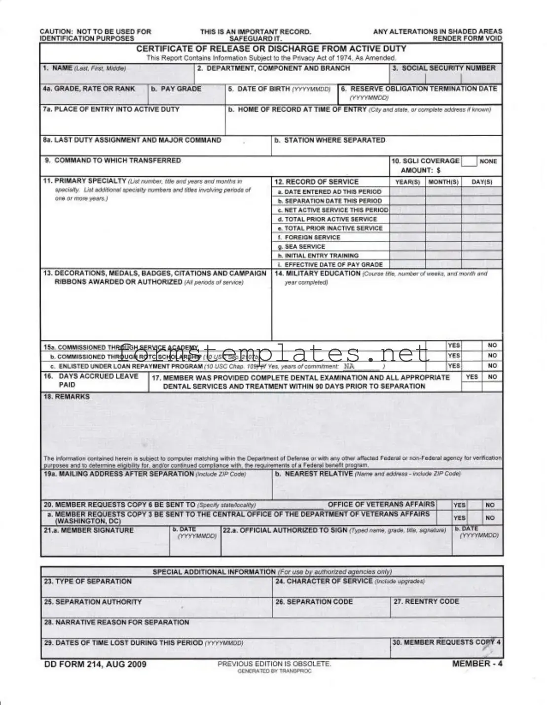 Free Dd 214 Template