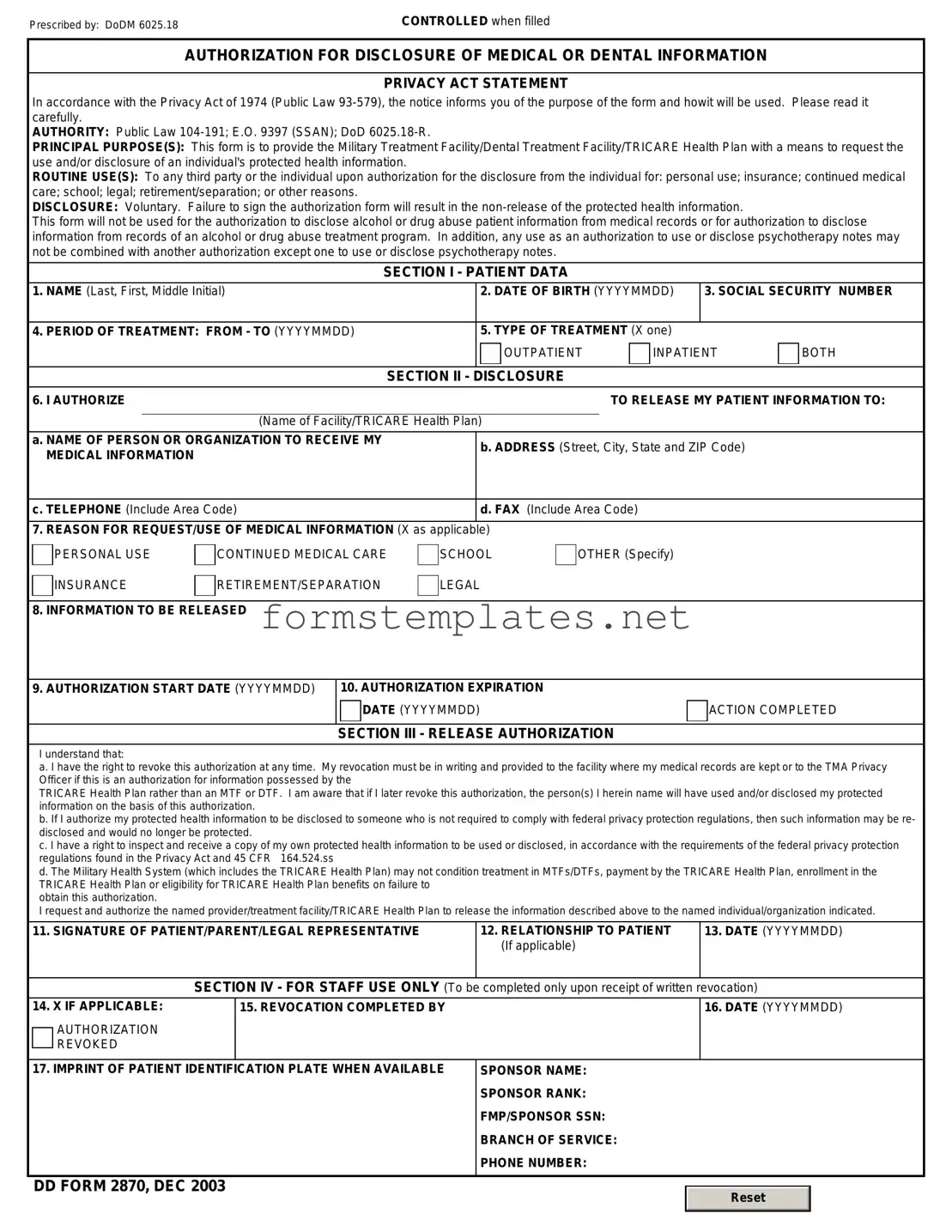 Free DD 2870 Template