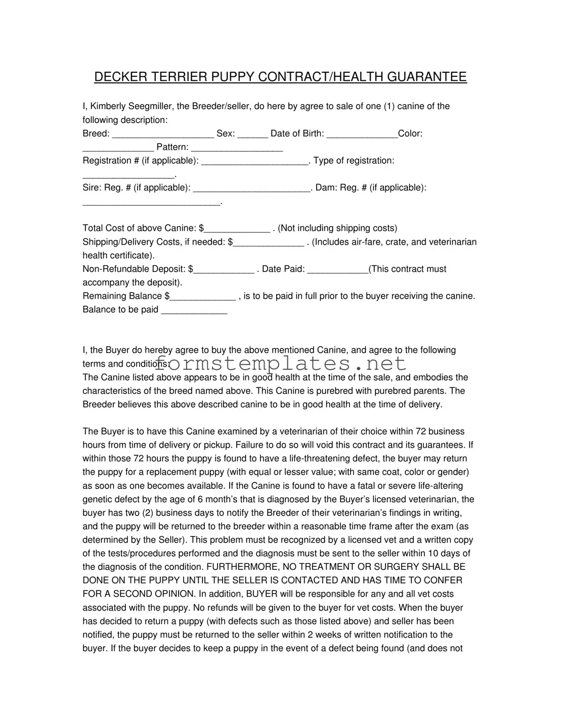 Free Health Guarantee Template