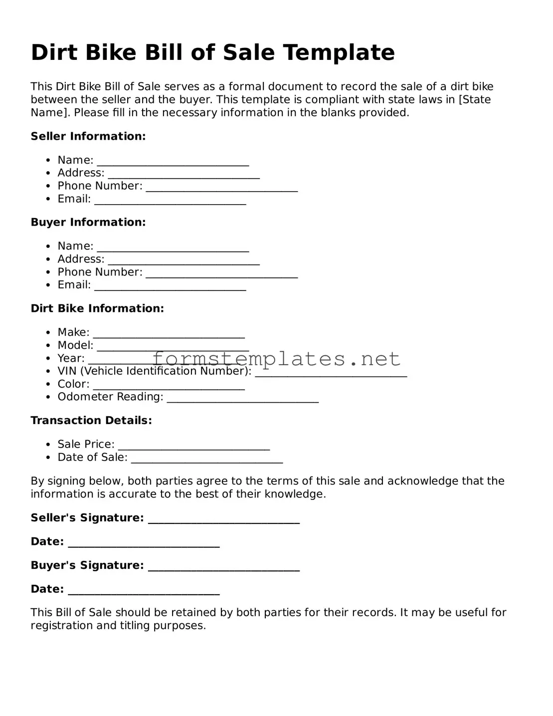 Attorney-Verified Dirt Bike Bill of Sale Form
