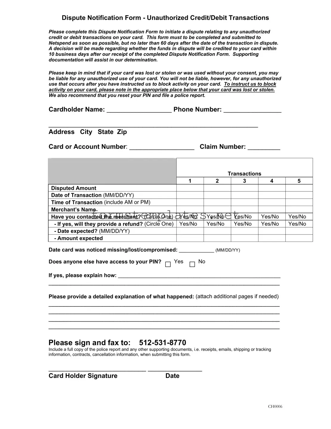 Free Netspend Dispute Template