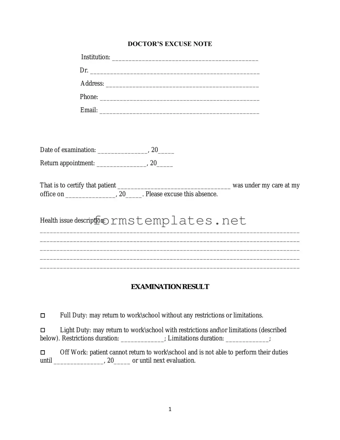 Free Doctors Excuse Note Template