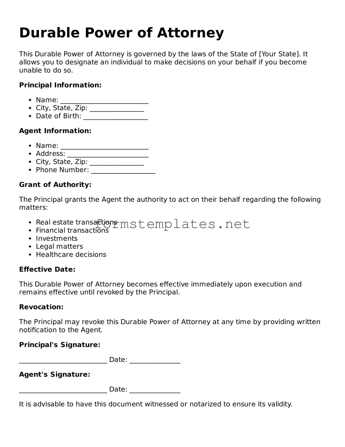 Attorney-Verified Durable Power of Attorney Form