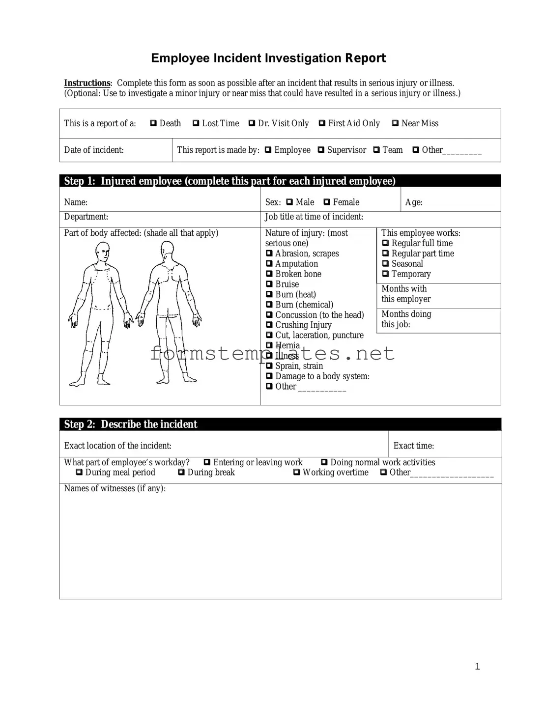 Free Employee Accident Report Template
