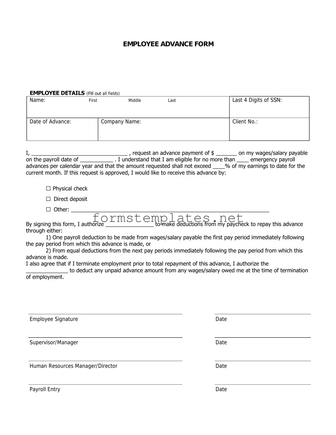 Free Employee Advance Template