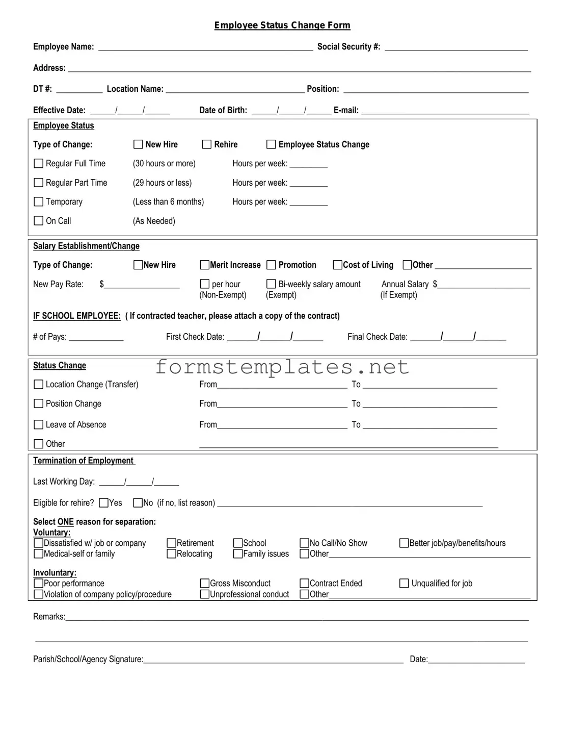 Free Employee Status Change Template