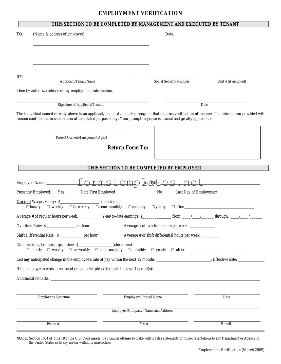 Free Employment verification form Template