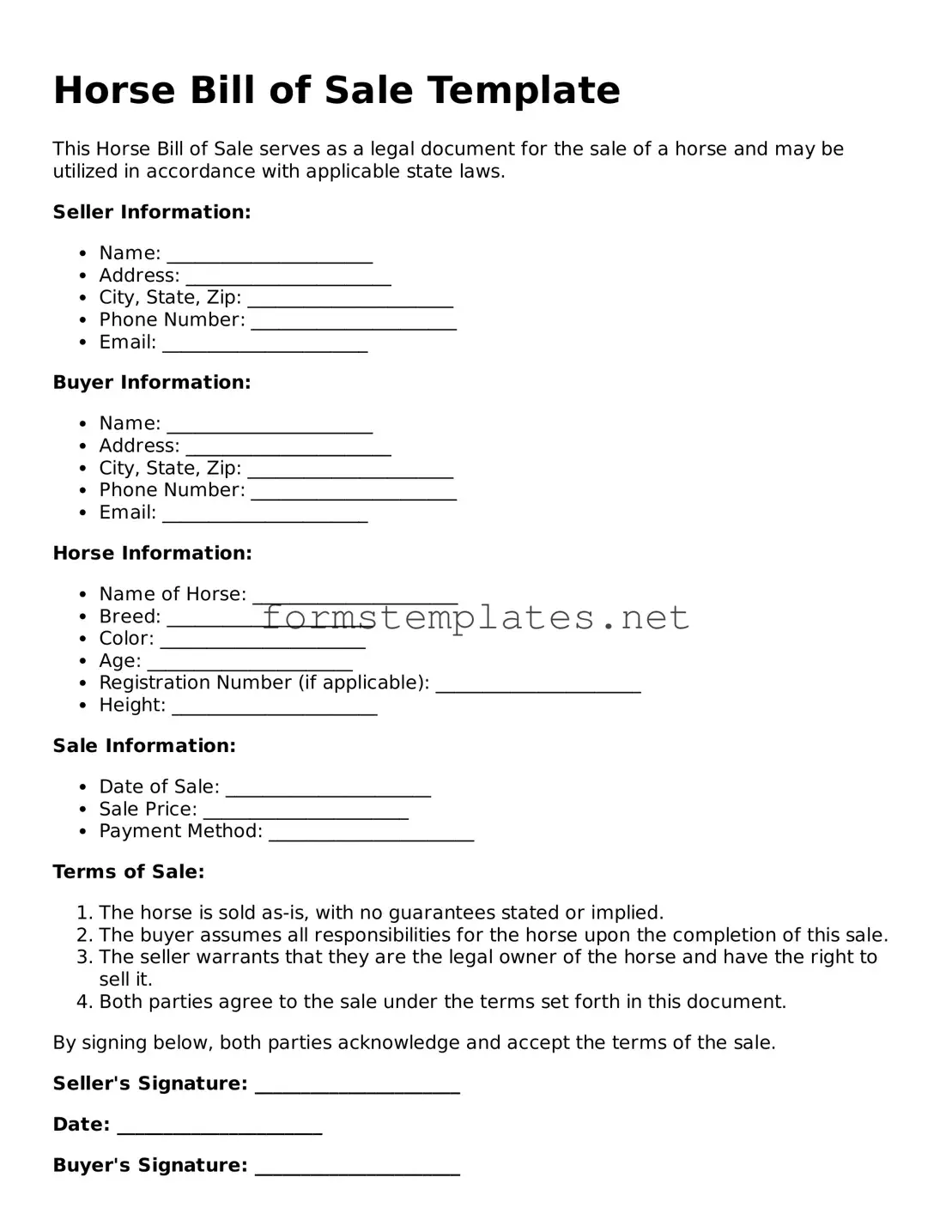 Attorney-Verified Horse Bill of Sale Form