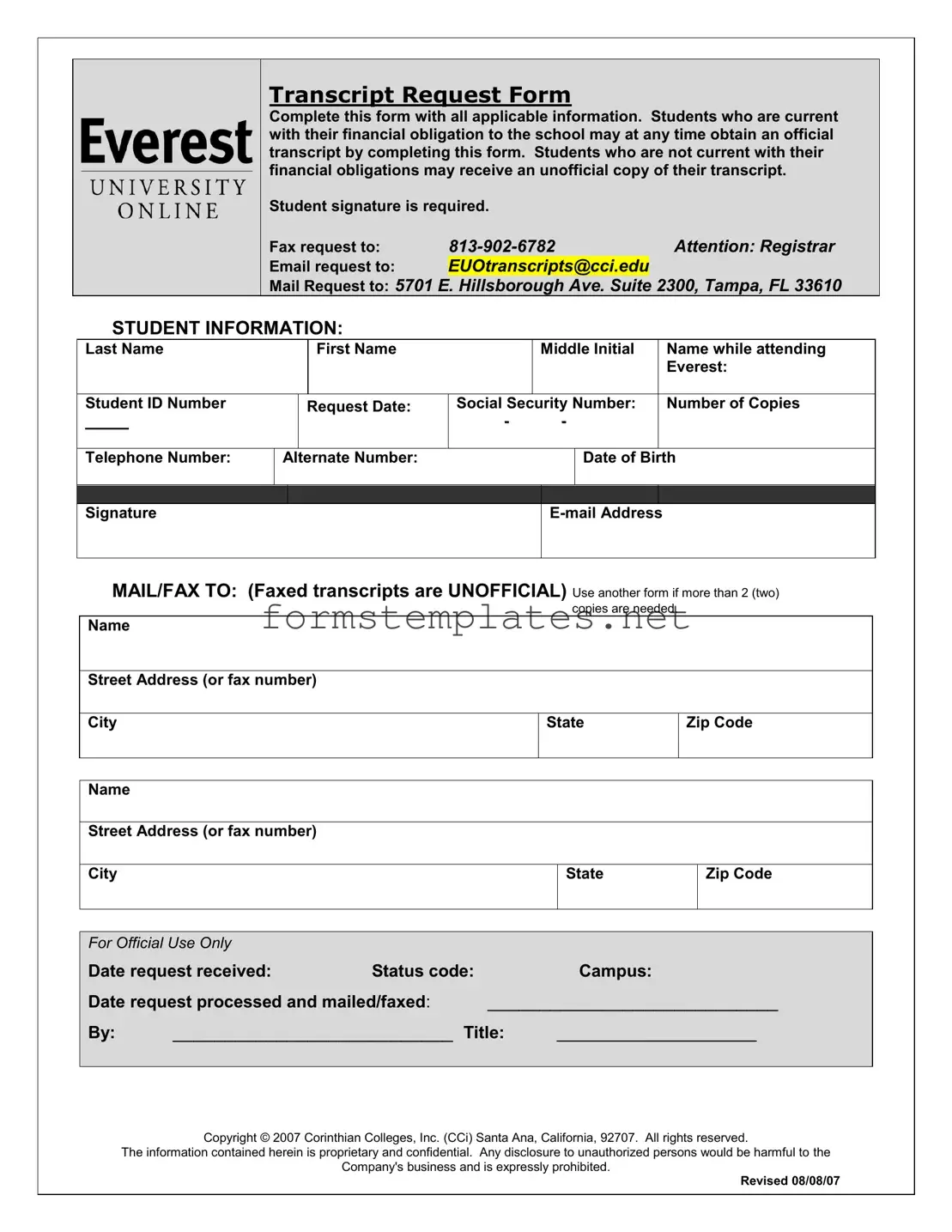 Free Everest University Transcript Template