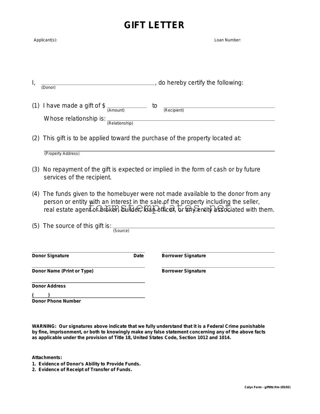 Free Gift Letter Template