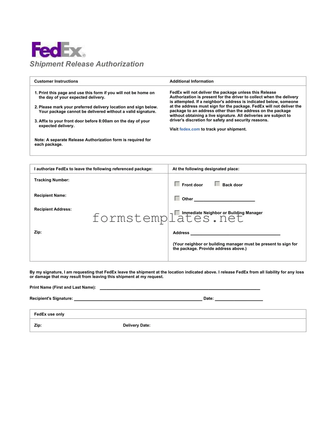 Free Fedex Release Template