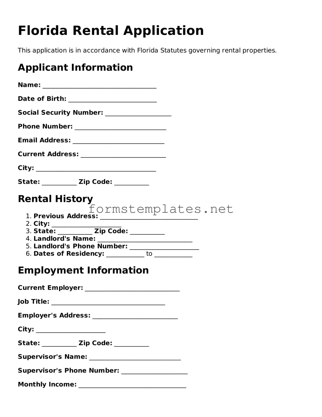 Attorney-Approved Florida Rental Application Template