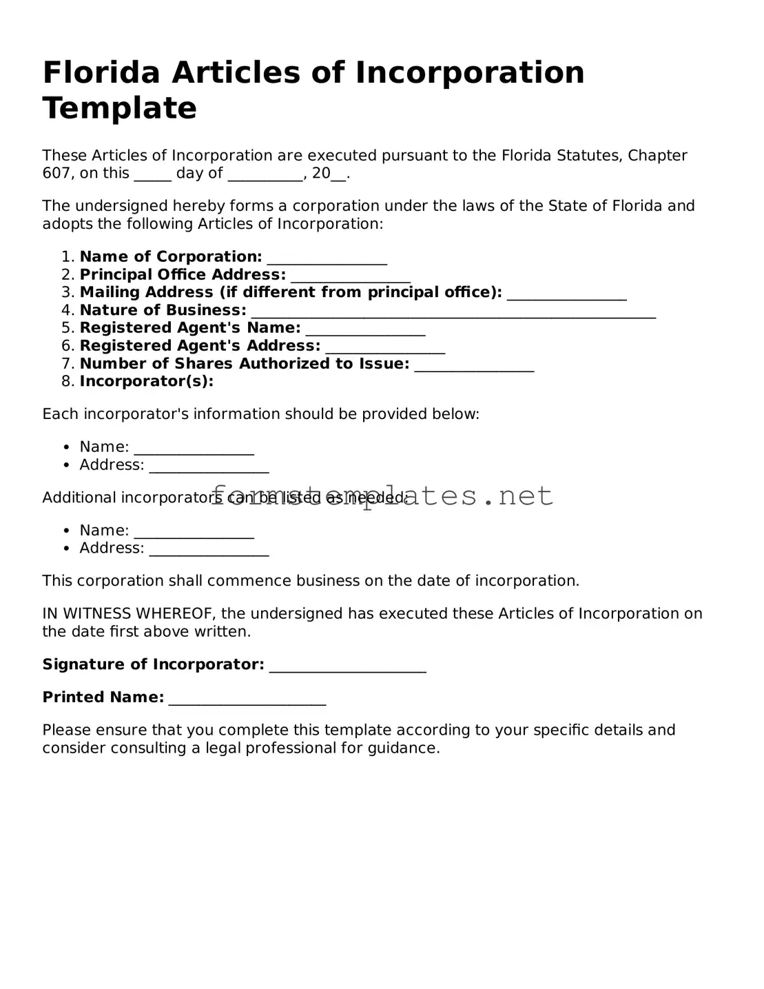 Attorney-Approved Florida Articles of Incorporation Template