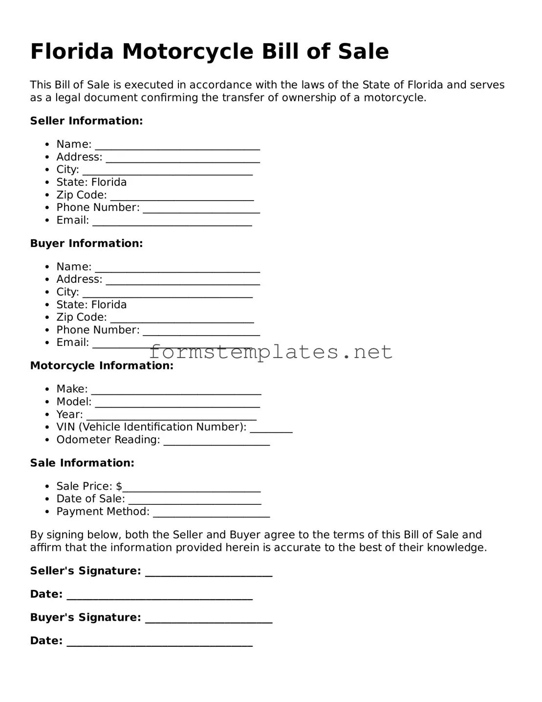 Attorney-Approved Florida Motorcycle Bill of Sale Template