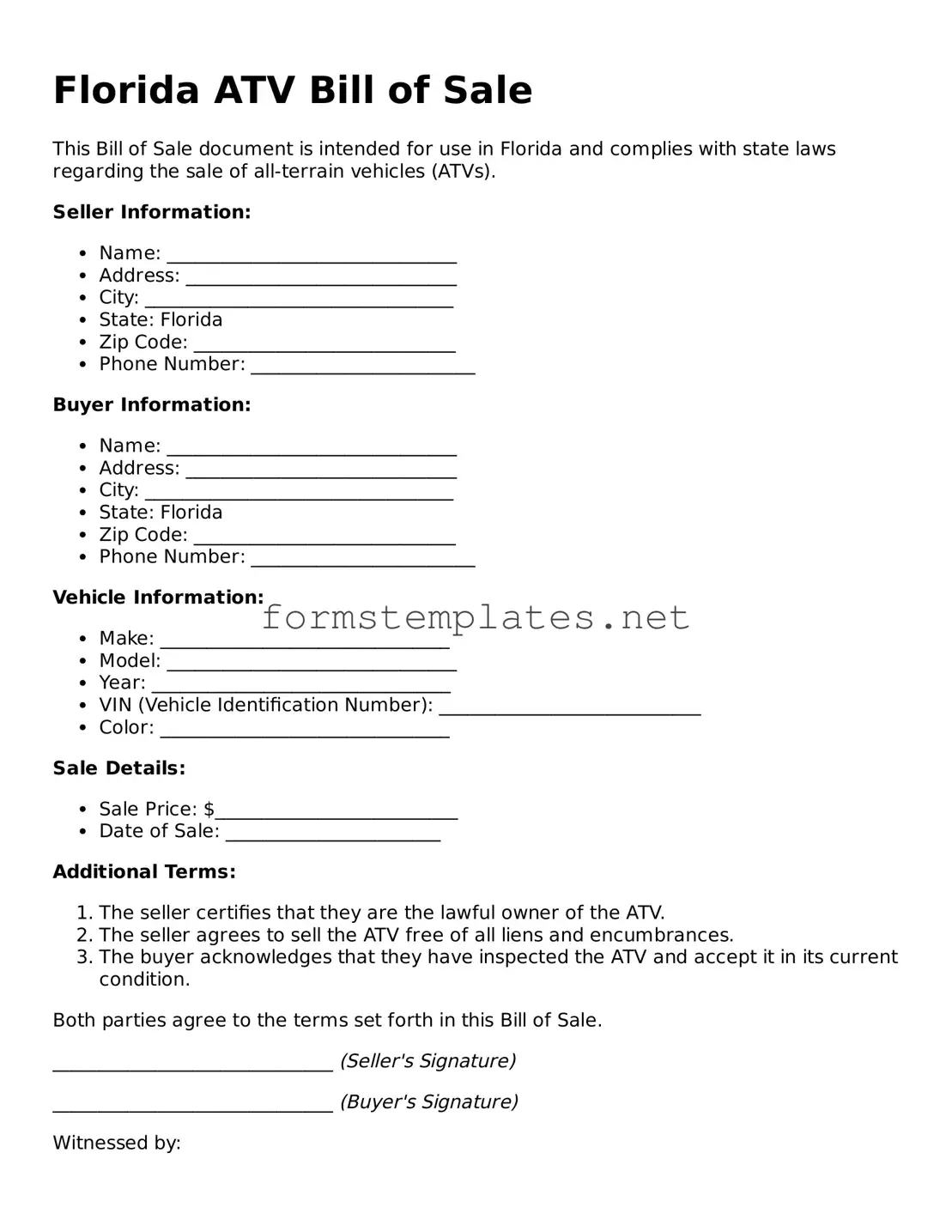 Attorney-Approved Florida ATV Bill of Sale Template