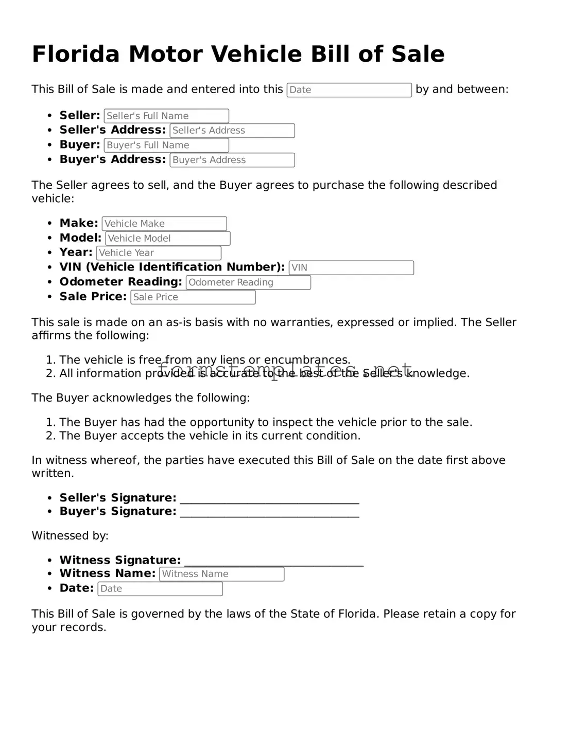 Attorney-Approved Florida Motor Vehicle Bill of Sale Template