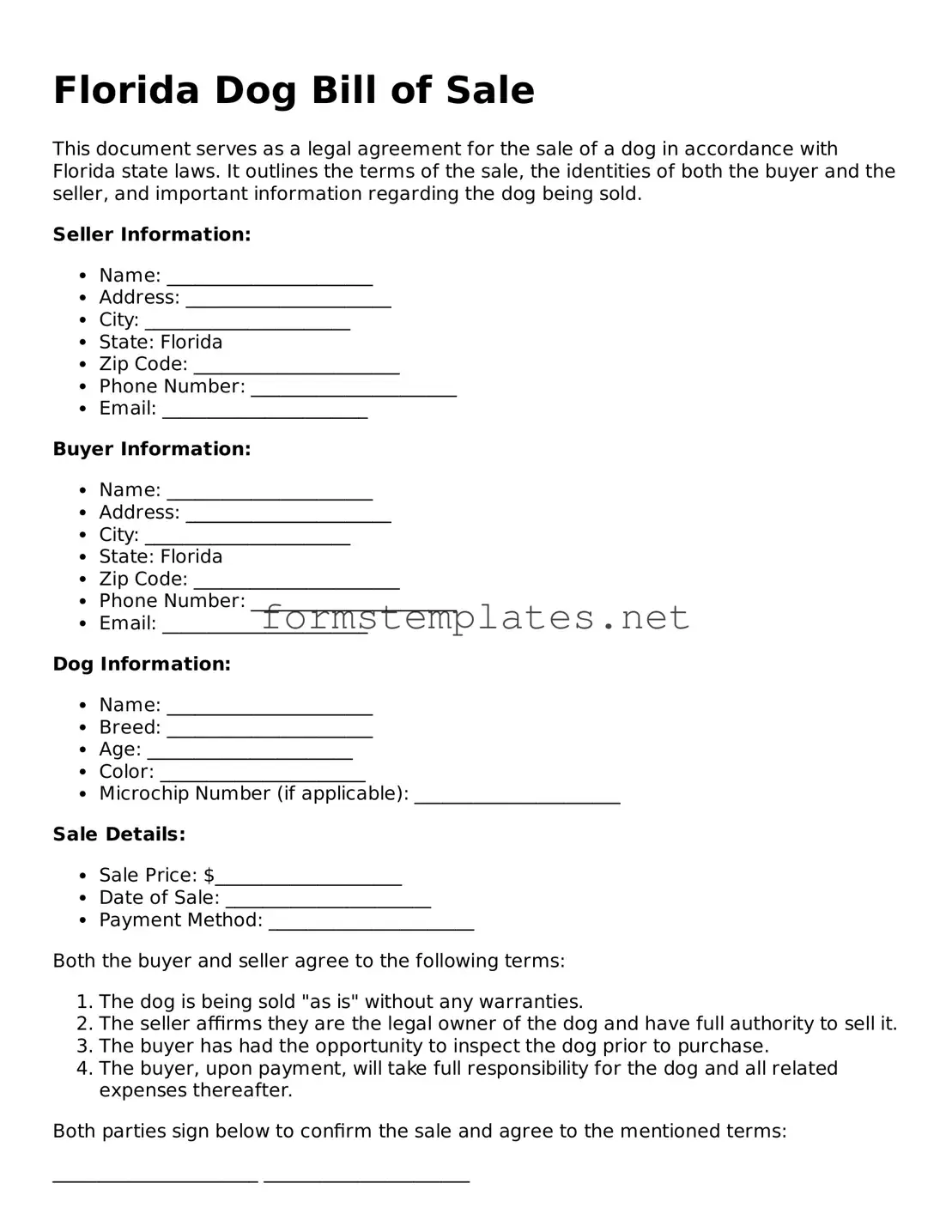 Attorney-Approved Florida Dog Bill of Sale Template