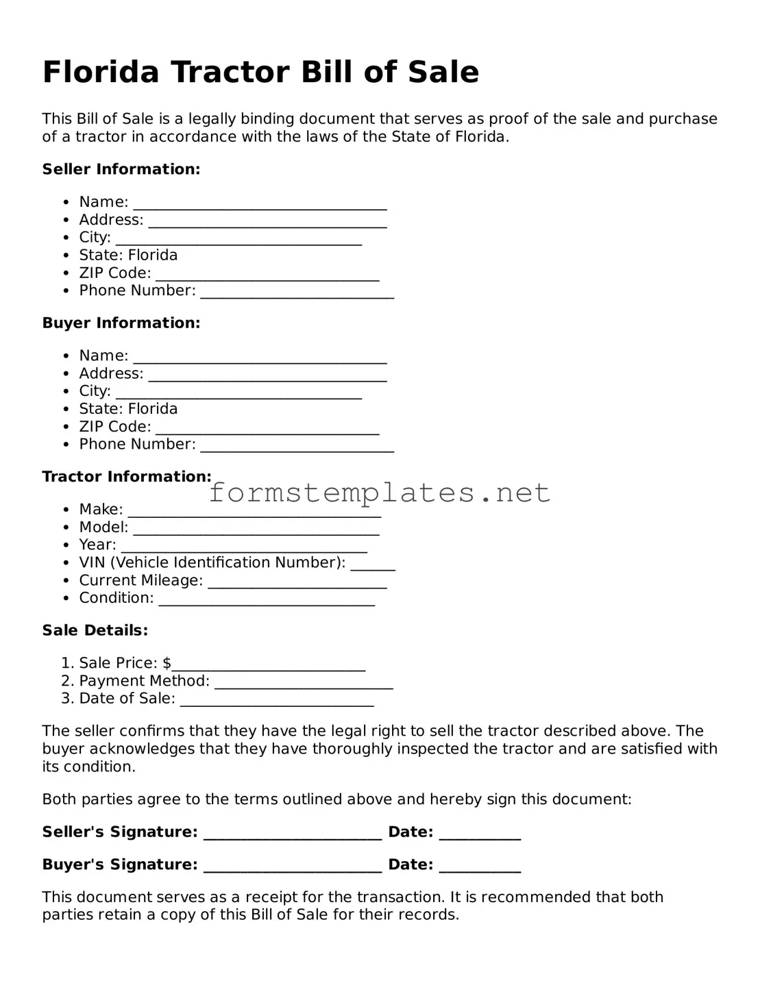 Attorney-Approved Florida Tractor Bill of Sale Template