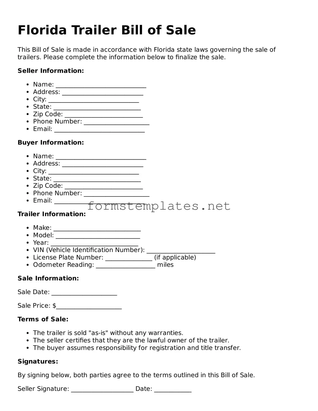 Attorney-Approved Florida Trailer Bill of Sale Template