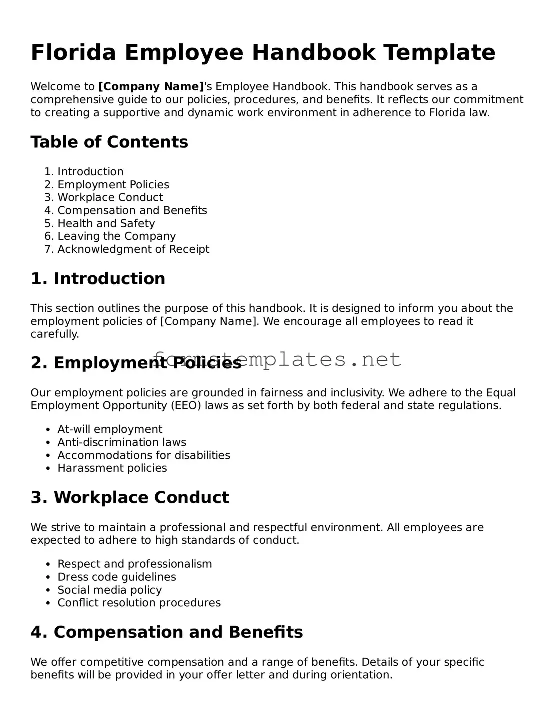 Attorney-Approved Florida Employee Handbook Template