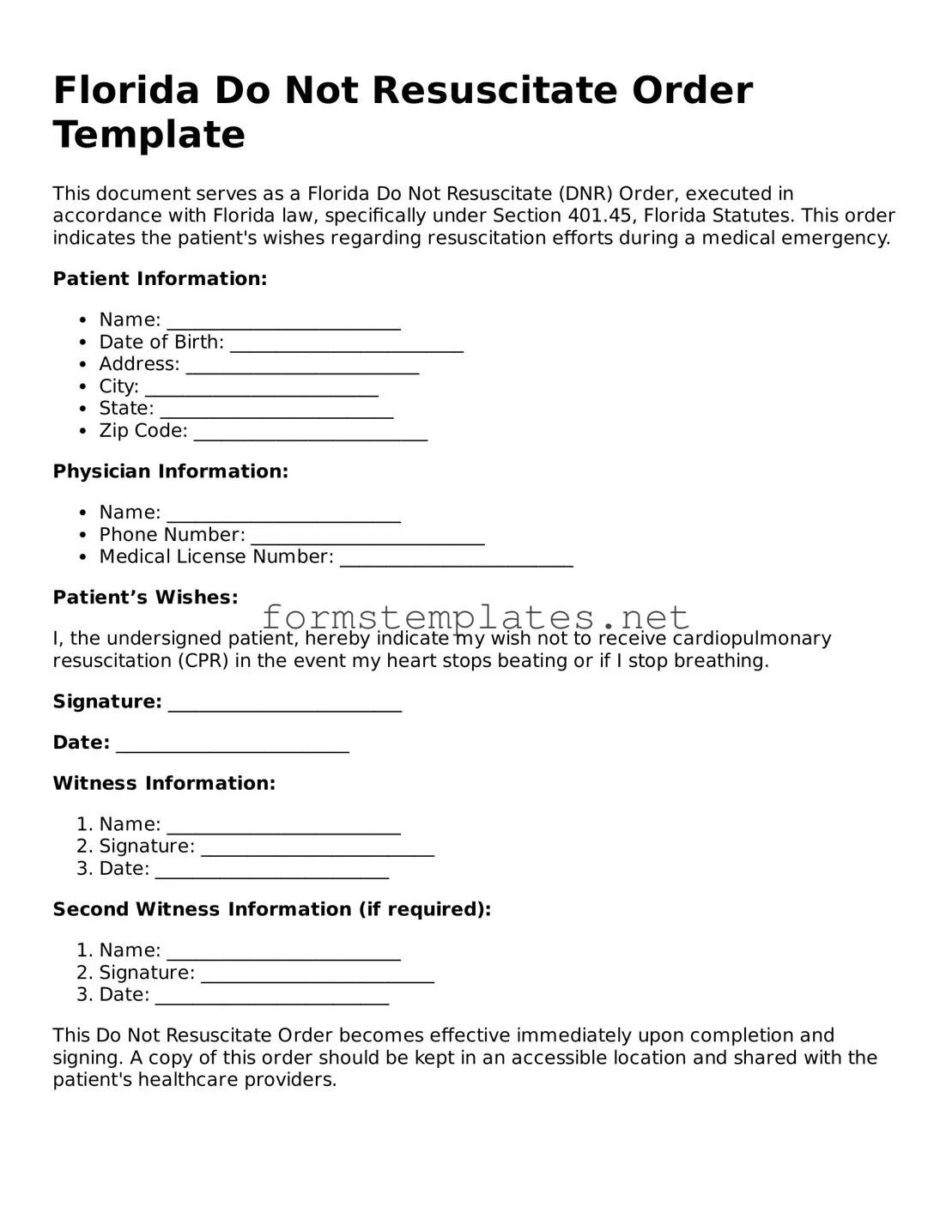 Attorney-Approved Florida Do Not Resuscitate Order Template