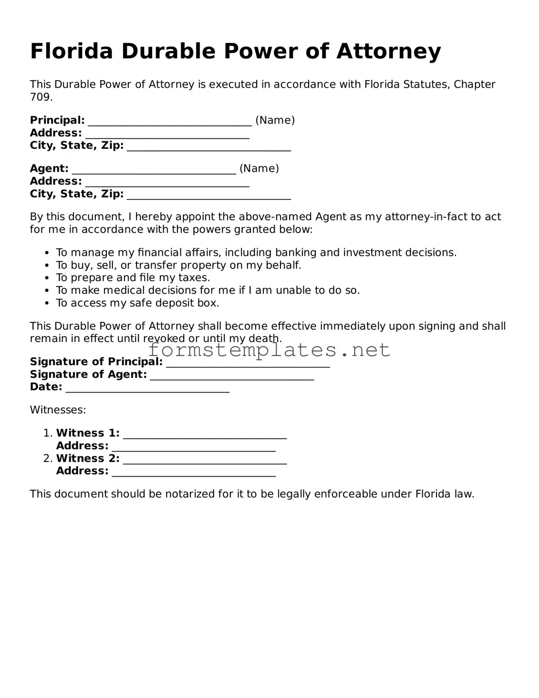 Attorney-Approved Florida Durable Power of Attorney Template