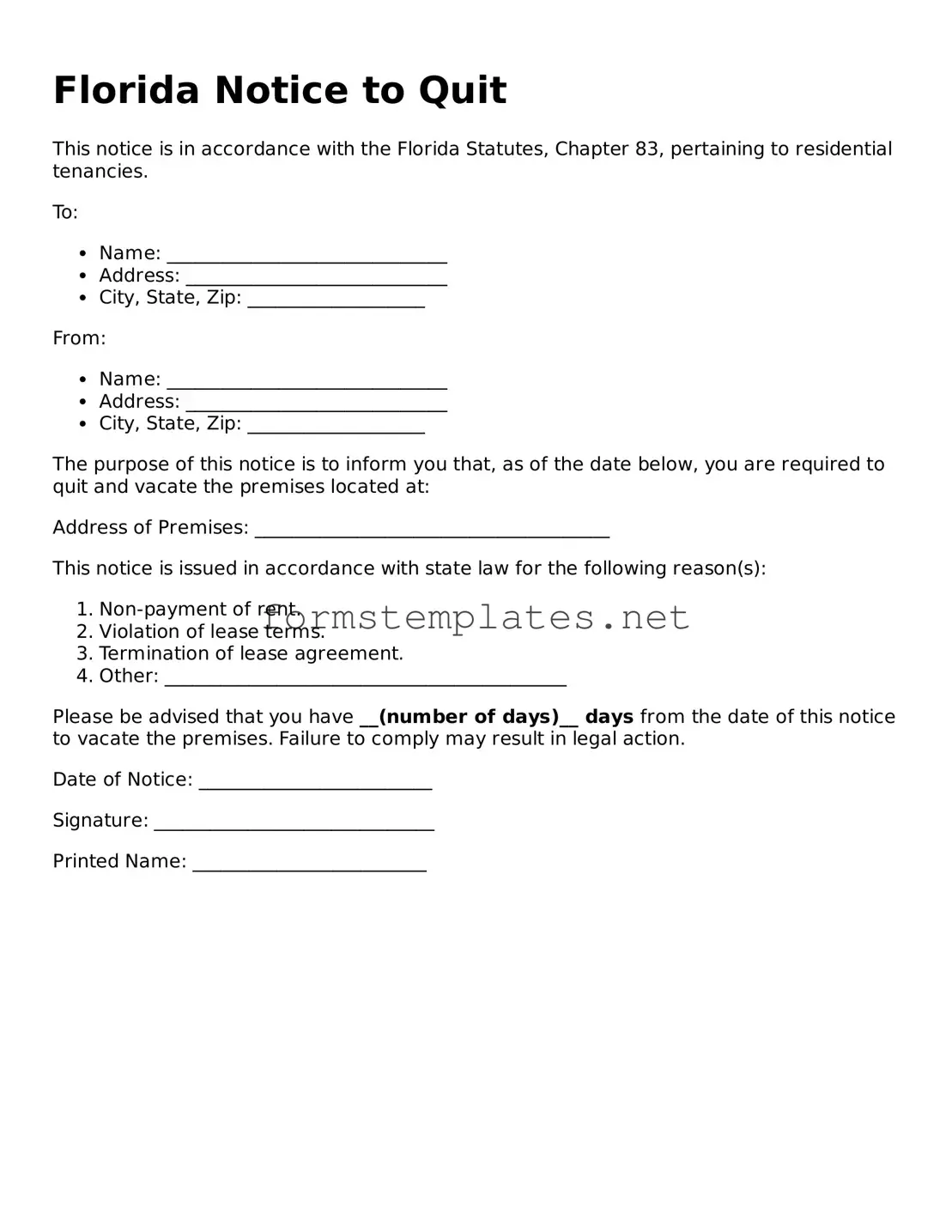 Attorney-Approved Florida Notice to Quit Template