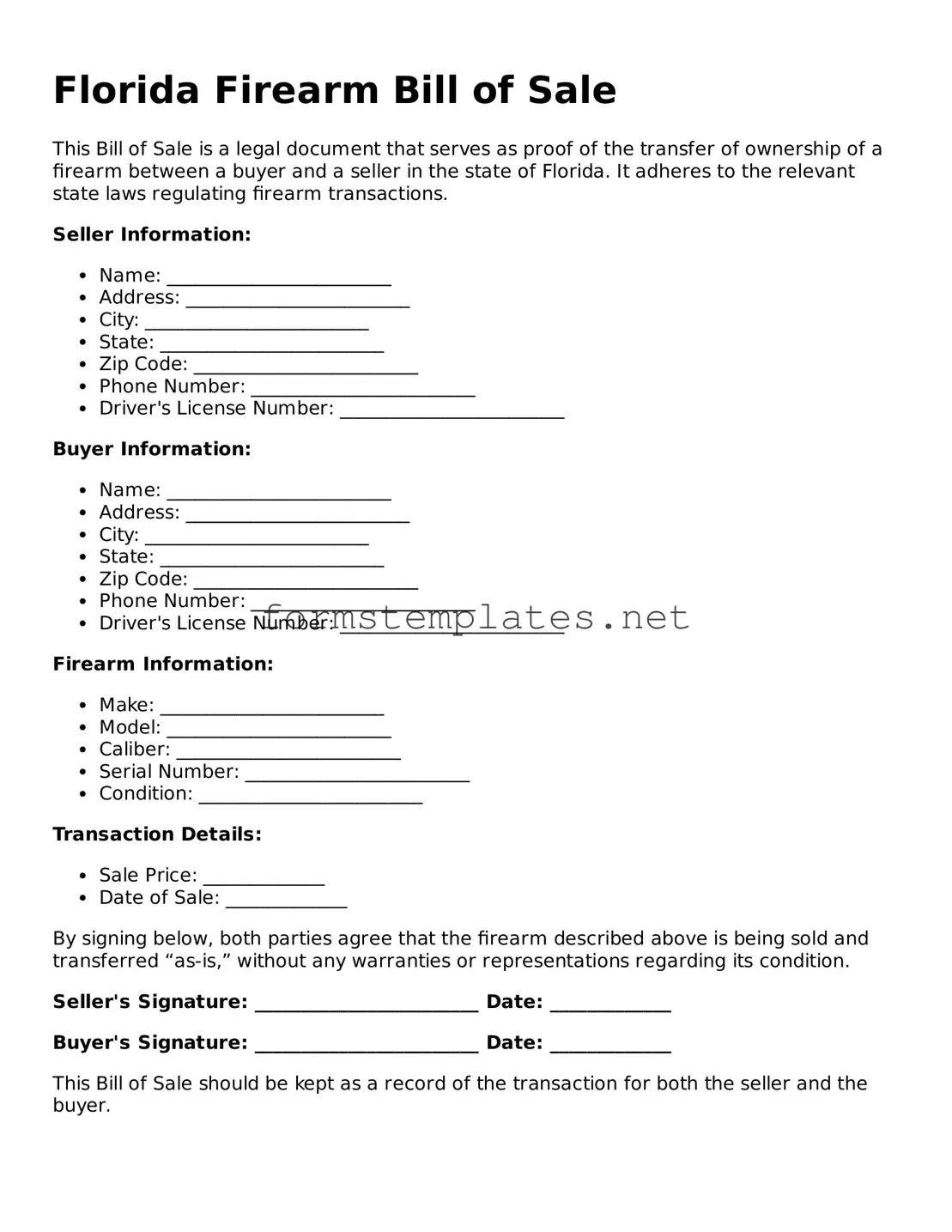 Attorney-Approved Florida Firearm Bill of Sale Template