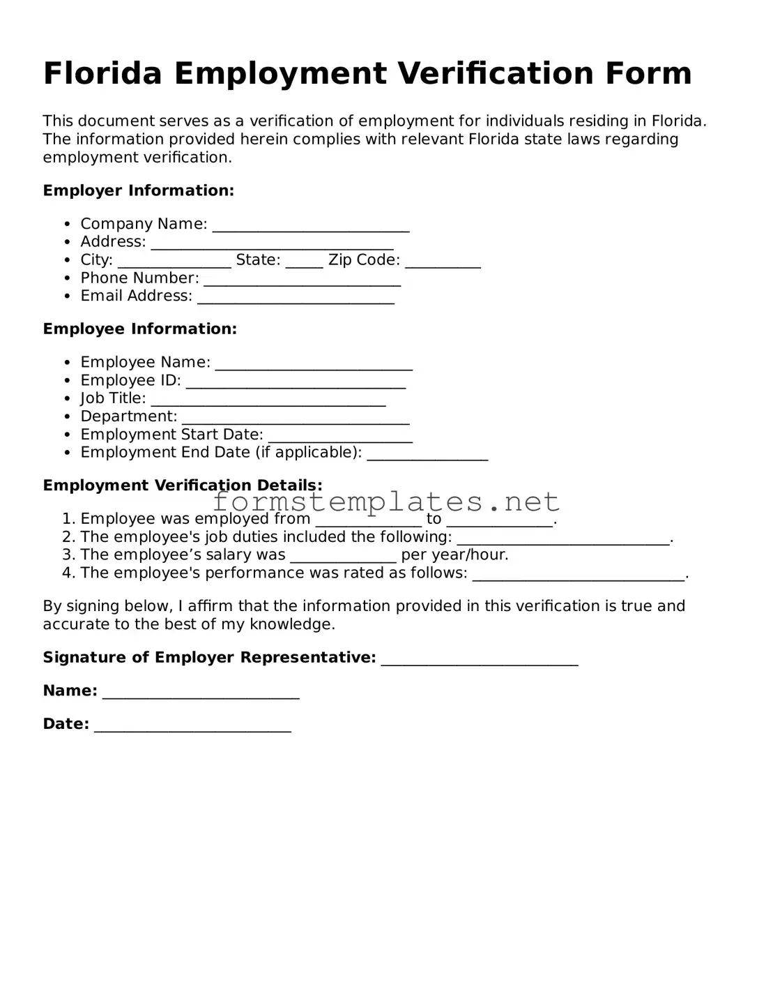 Attorney-Approved Florida Employment Verification Template
