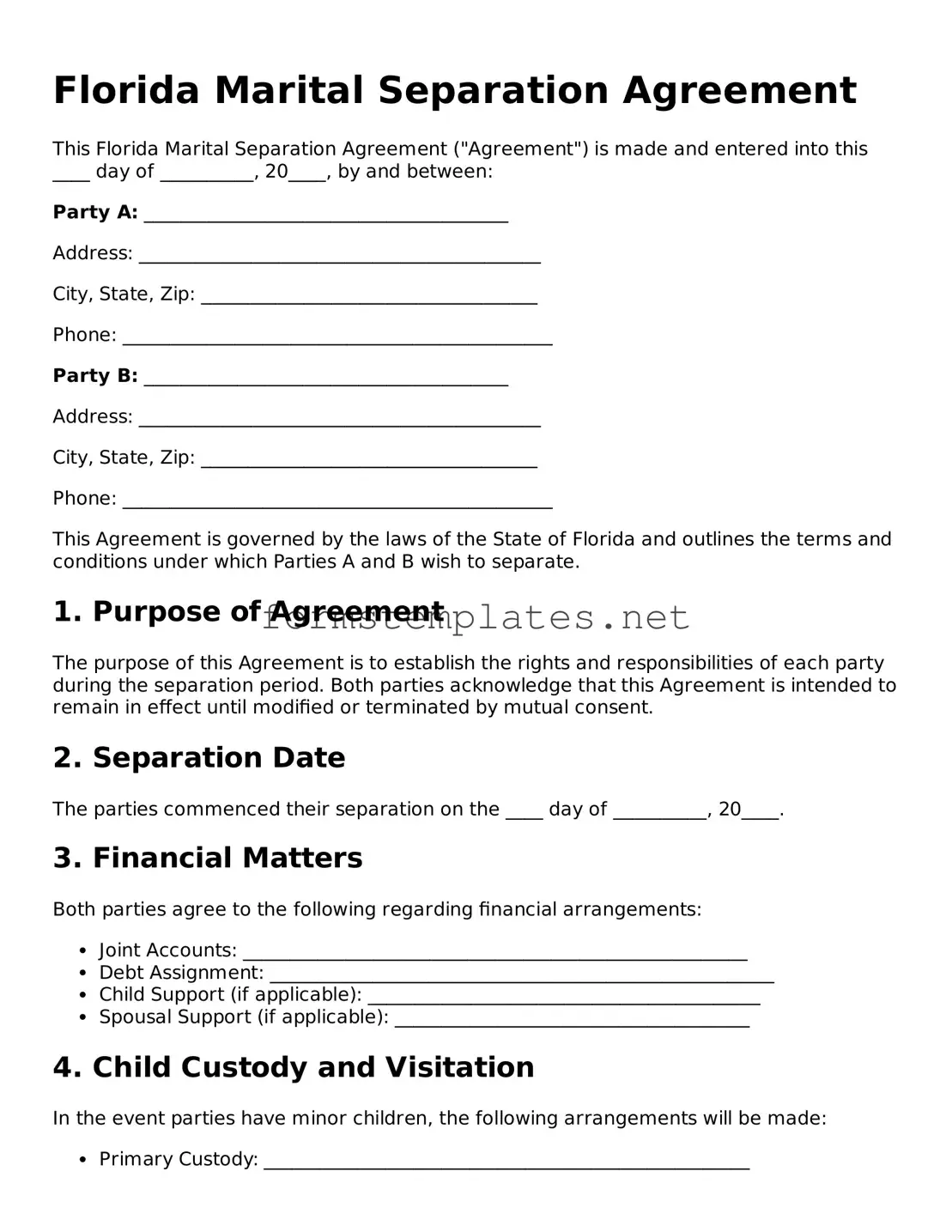 Attorney-Approved Florida Marital Separation Agreement Template