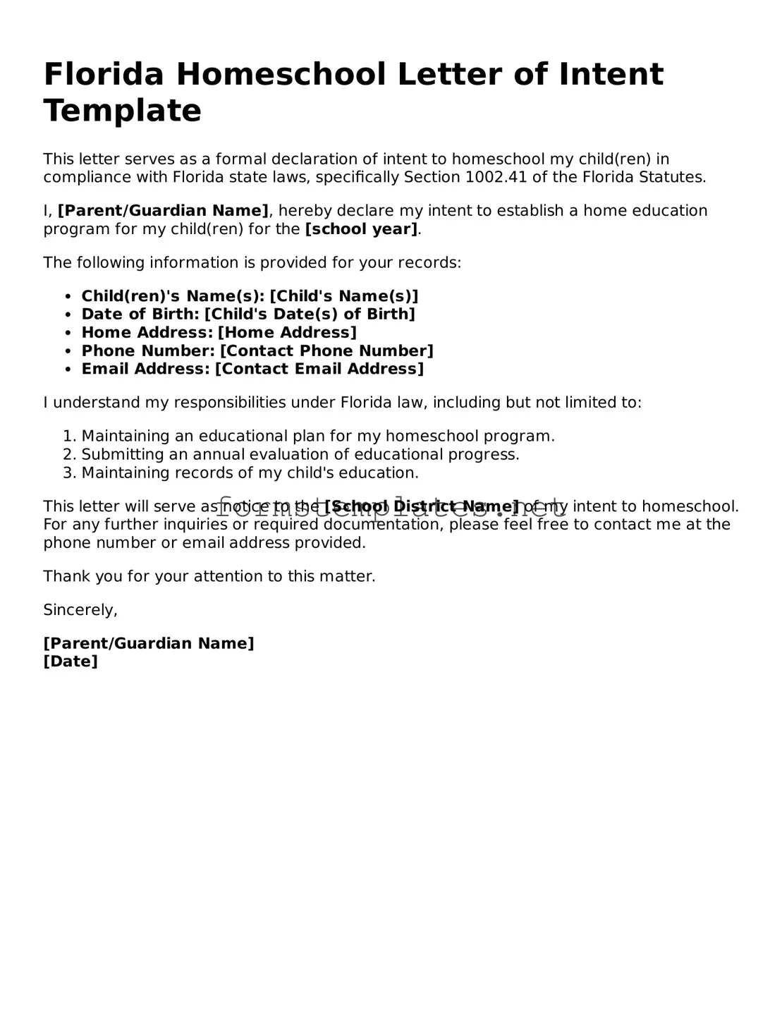 Attorney-Approved Florida Homeschool Letter of Intent Template
