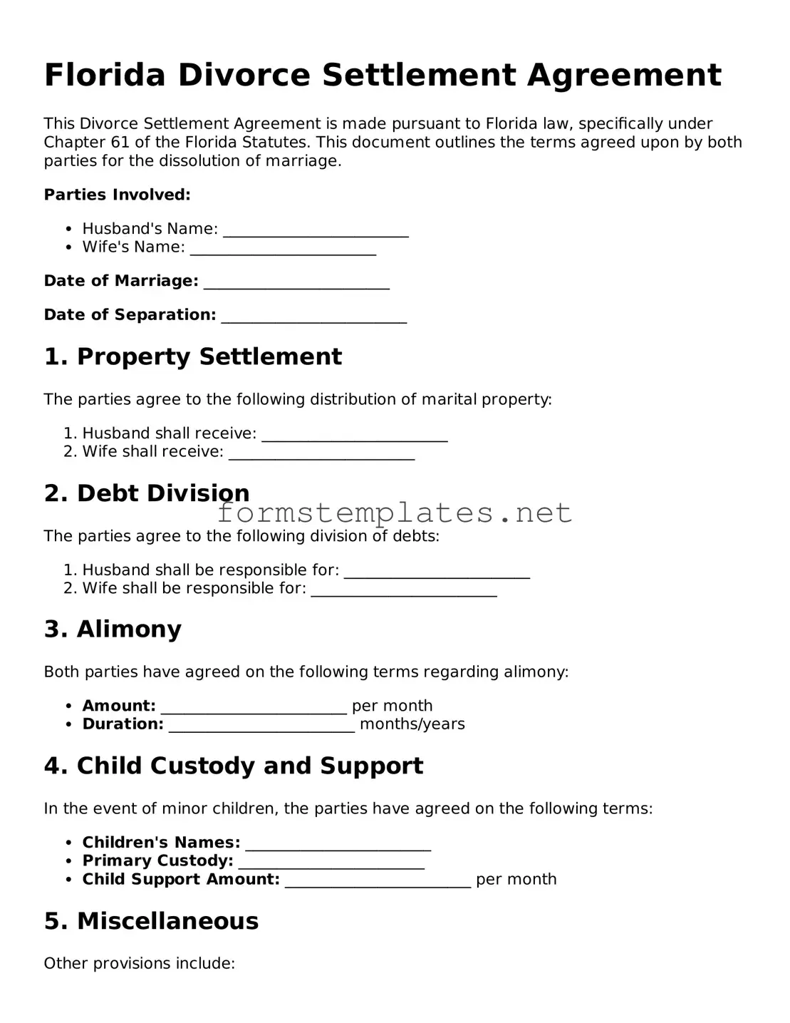 Attorney-Approved Florida Divorce Settlement Agreement Template