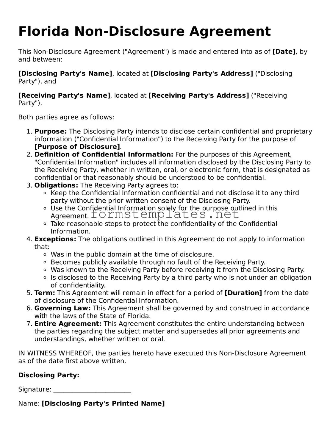 Attorney-Approved Florida Non-disclosure Agreement Template