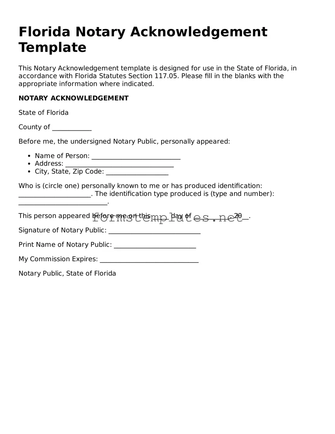 Attorney-Approved Florida Notary Acknowledgement Template