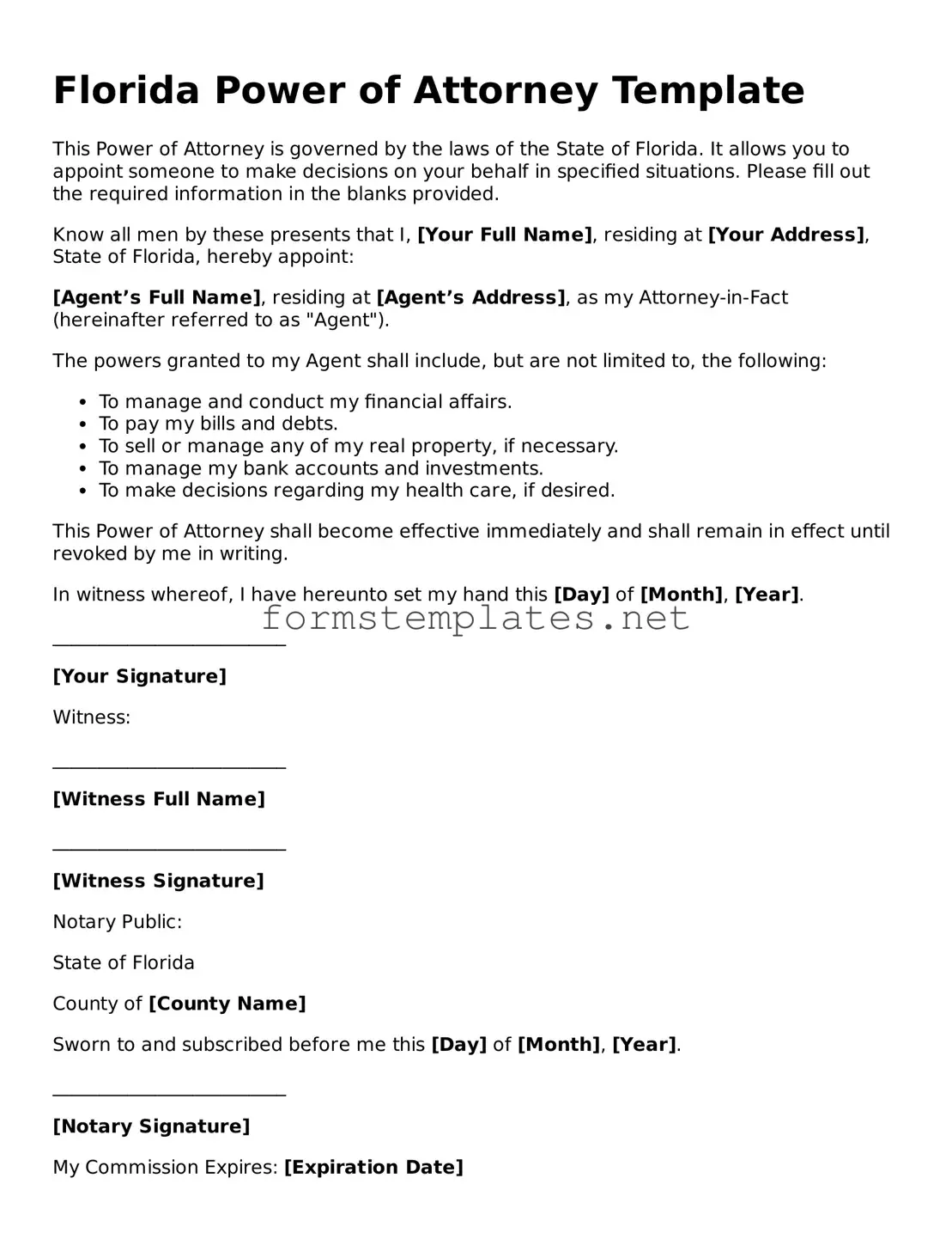 Attorney-Approved Florida Power of Attorney Template