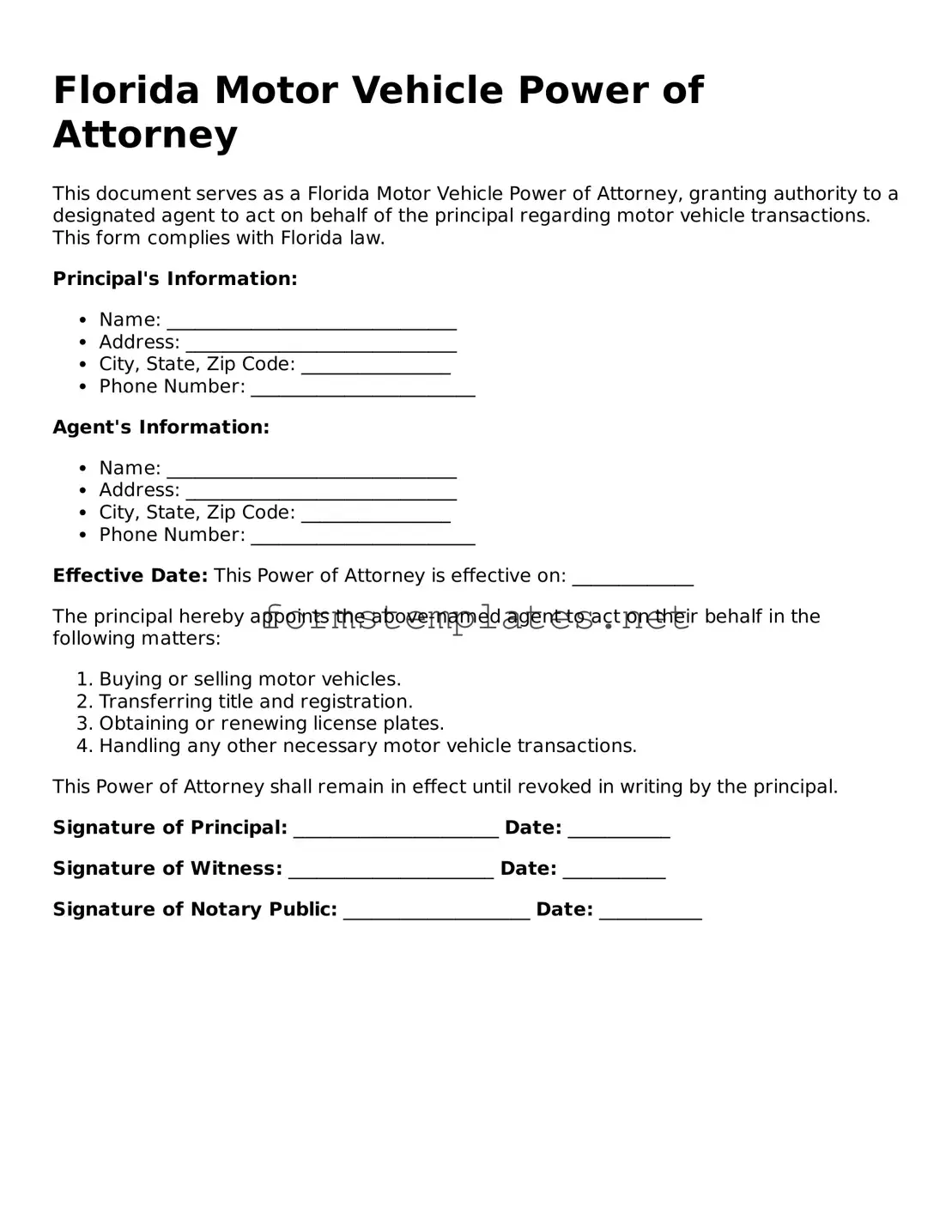 Attorney-Approved Florida Motor Vehicle Power of Attorney Template