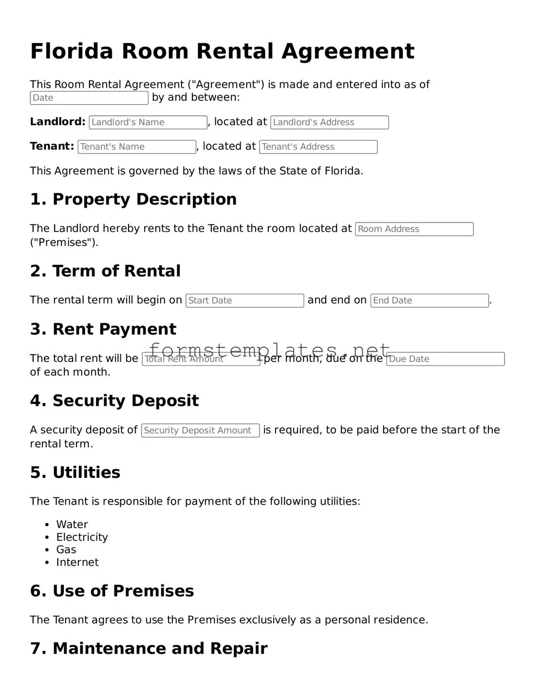 Attorney-Approved Florida Room Rental Agreement Template
