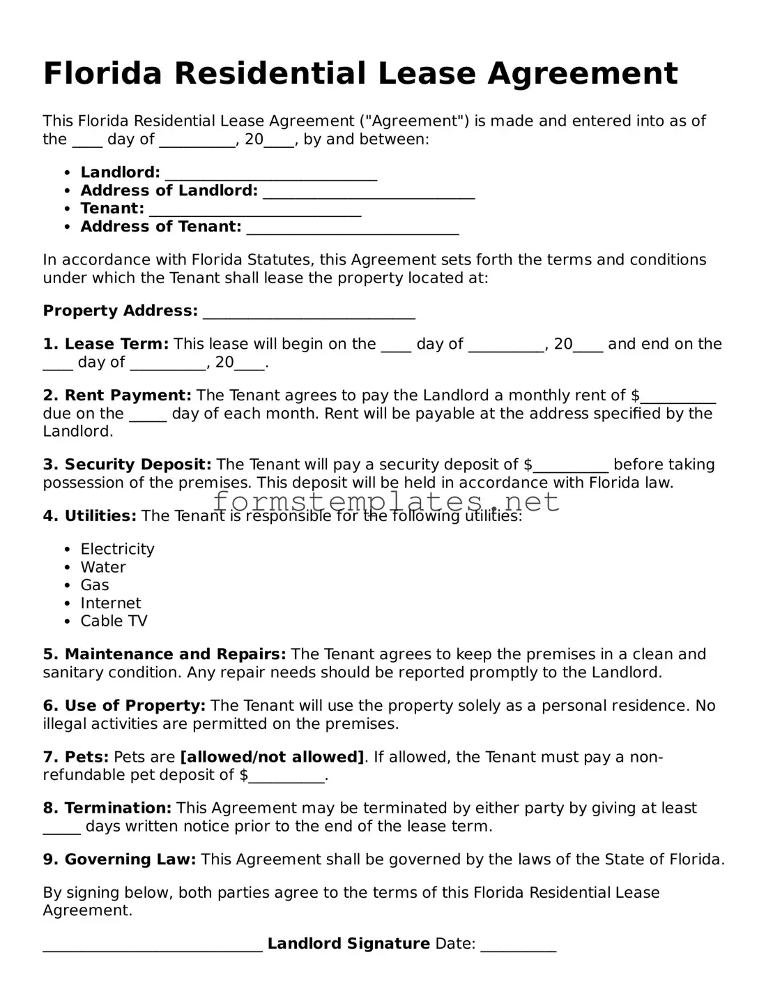 Attorney-Approved Florida Residential Lease Agreement Template