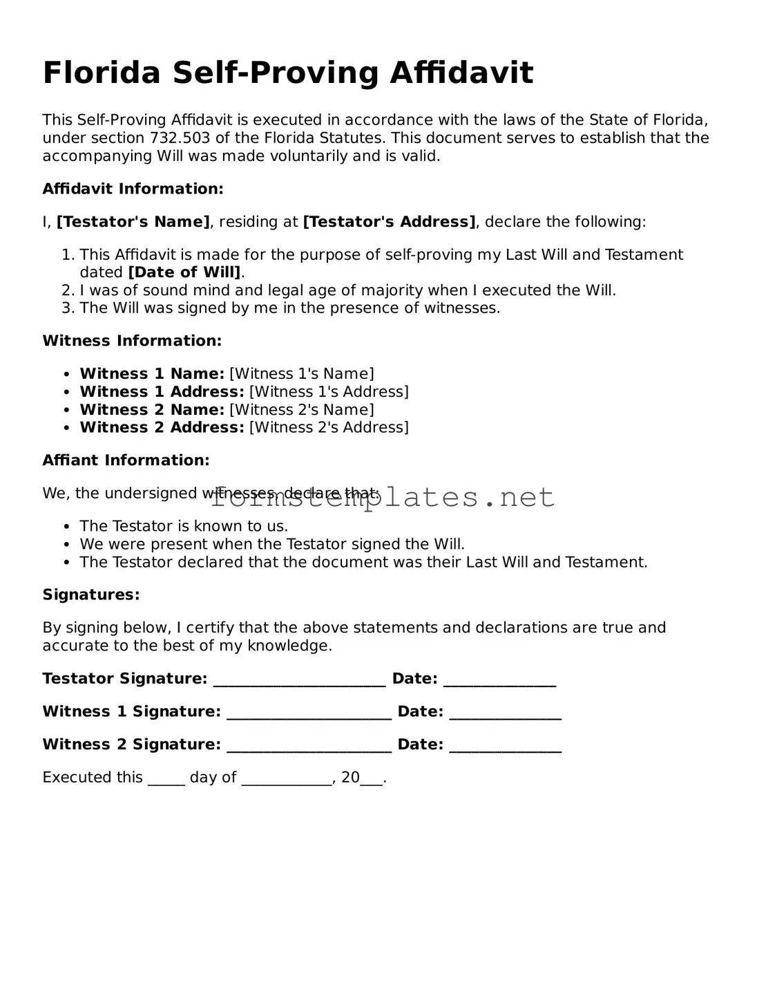 Attorney-Approved Florida Self-Proving Affidavit Template