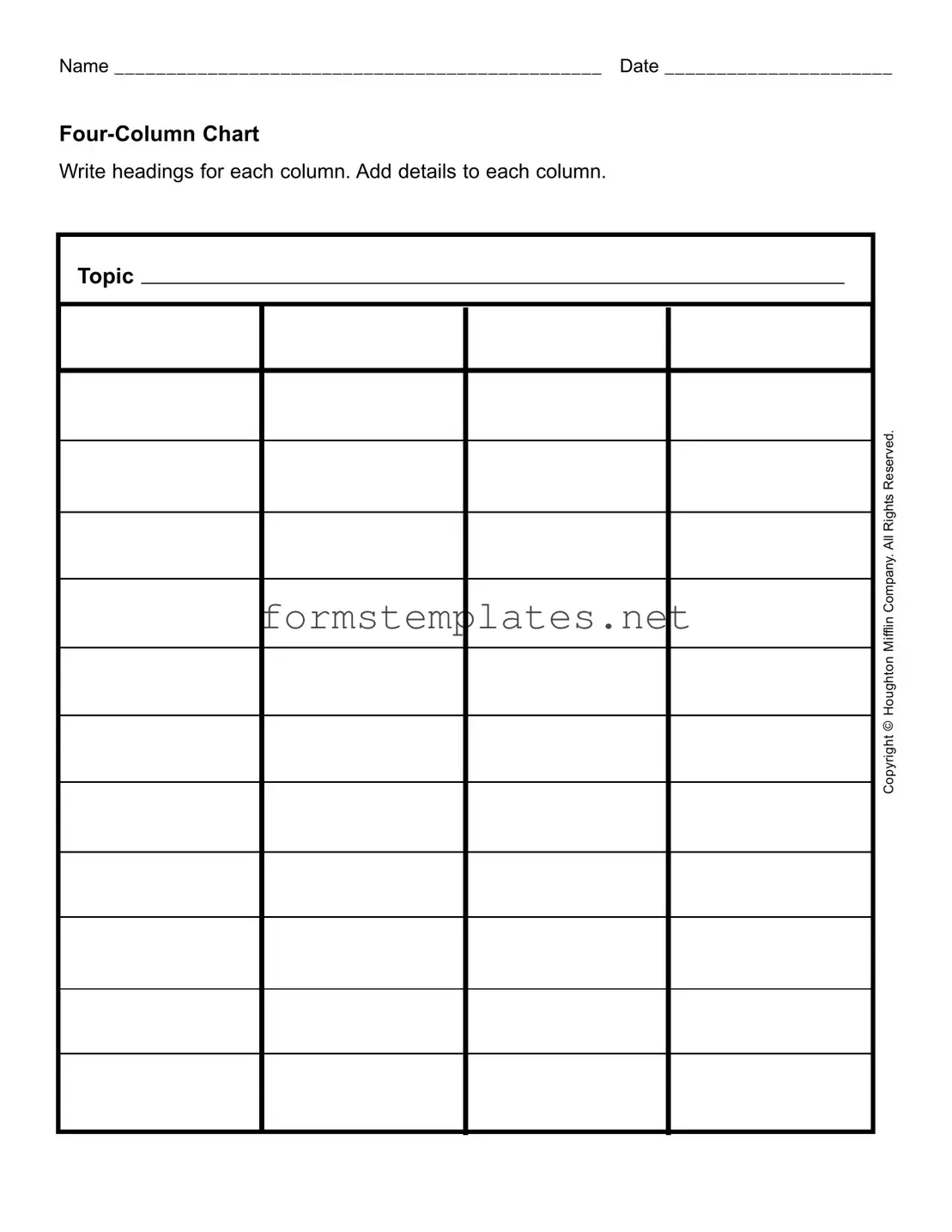 Free Four Column Chart Template