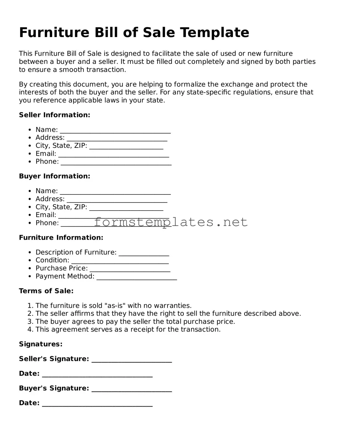 Attorney-Verified Furniture Bill of Sale Form